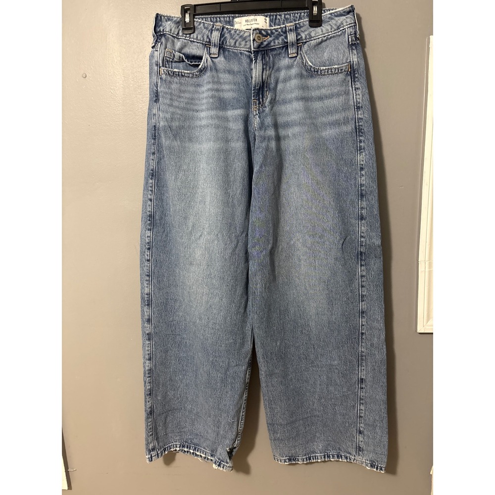 Hollister Low Rise Super Baggy Jeans Light Wash Distressed Wide Leg W29 Long 8L